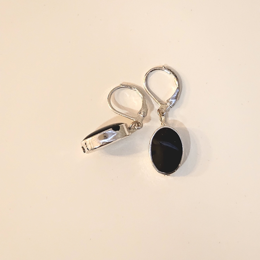 Black and Silver Vintage Drop Earrings - Picture 3 of 3